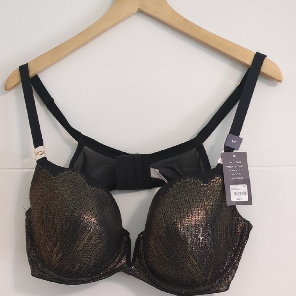 Lane Bryant Cacique Elegant Black& Gold Women's Slightly Lined Balconette Bra42C